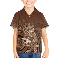 Samoa Tatau Marlin Family Matching Puletasi and Hawaiian Shirt With Siapo Motifs Brown LT05 Son's Shirt Brown - Polynesian Pride