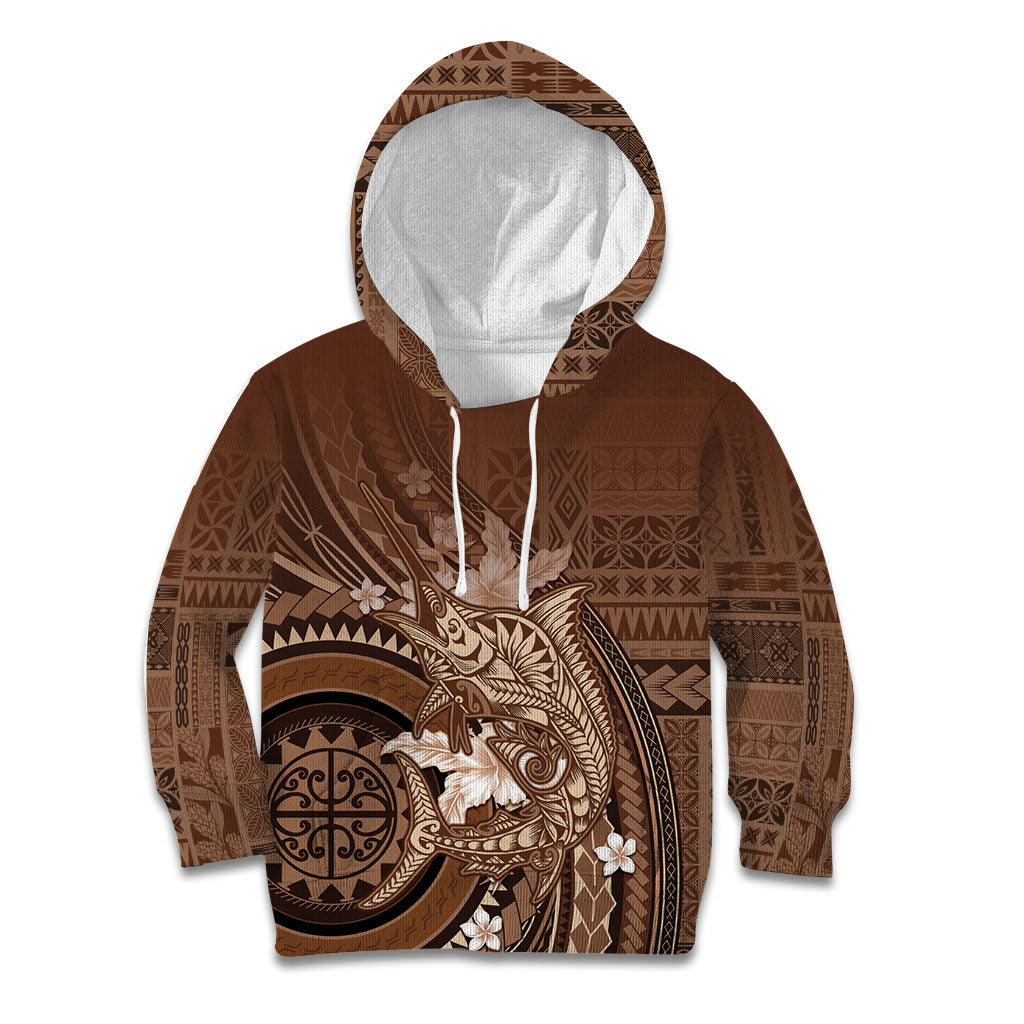 Samoa Tatau Marlin Kid Hoodie With Siapo Motifs Brown