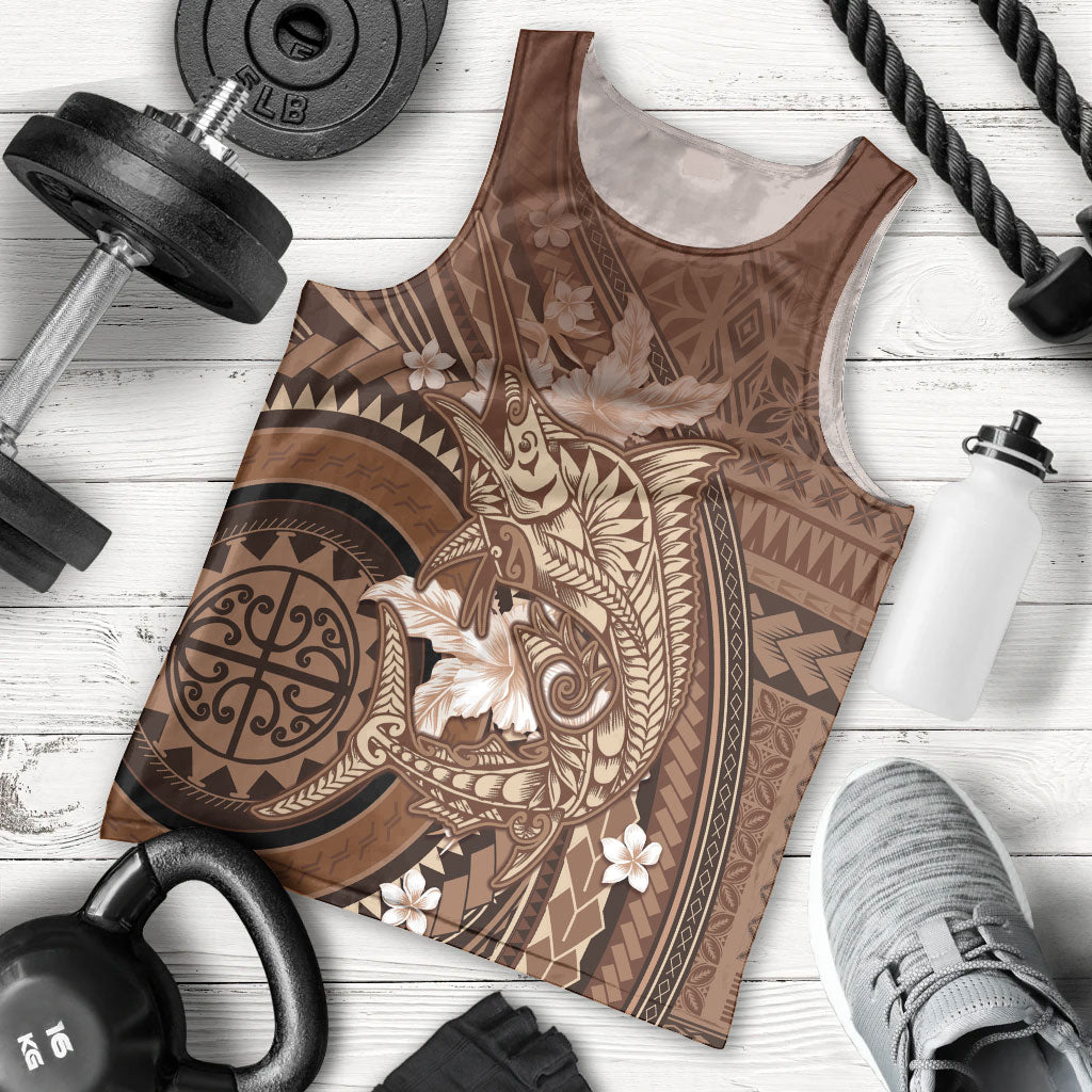 Samoa Tatau Marlin Men Tank Top With Siapo Motifs Brown