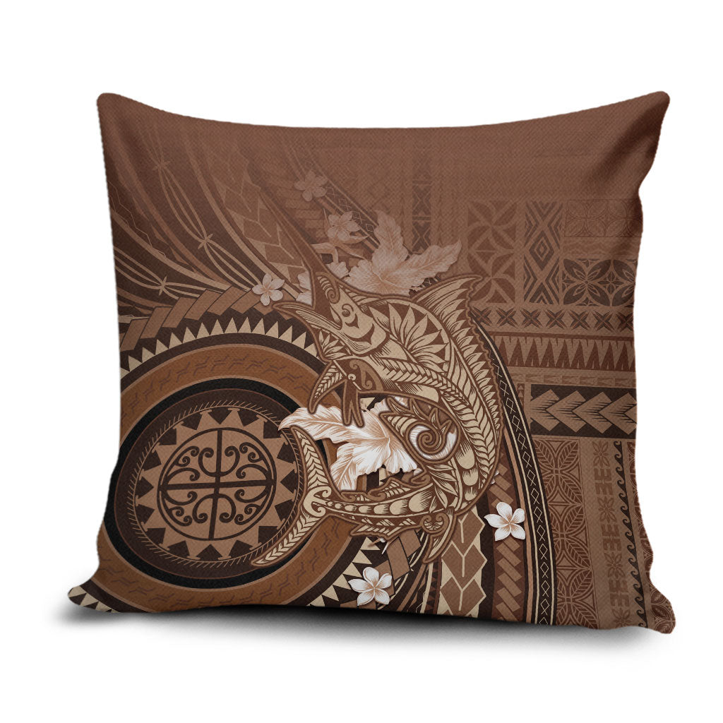 Samoa Tatau Marlin Pillow Cover With Siapo Motifs Brown