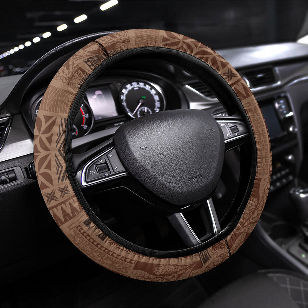 Samoa Tatau Marlin Steering Wheel Cover With Siapo Motifs Brown LT05 Universal Fit Brown - Polynesian Pride