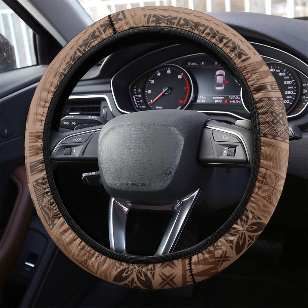 Samoa Tatau Marlin Steering Wheel Cover With Siapo Motifs Brown LT05 - Polynesian Pride