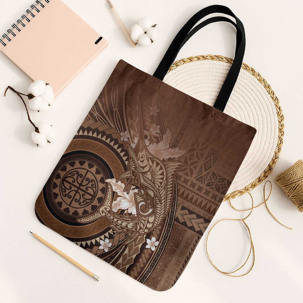 Samoa Tatau Marlin Tote Bag With Siapo Motifs Brown