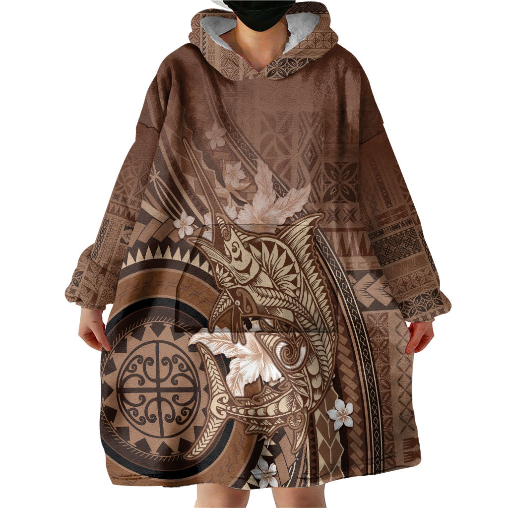 Samoa Tatau Marlin Wearable Blanket Hoodie With Siapo Motifs Brown LT05 - Polynesian Pride