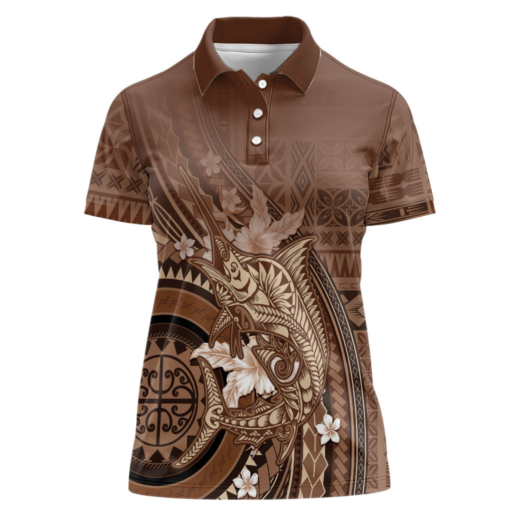 Samoa Tatau Marlin Women Polo Shirt With Siapo Motifs Brown