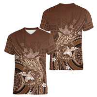 Samoa Tatau Marlin Women V-Neck T-Shirt With Siapo Motifs Brown