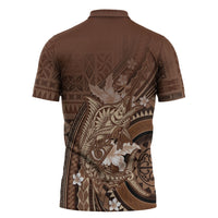 Samoa Tatau Marlin Zipper Polo Shirt With Siapo Motifs Brown