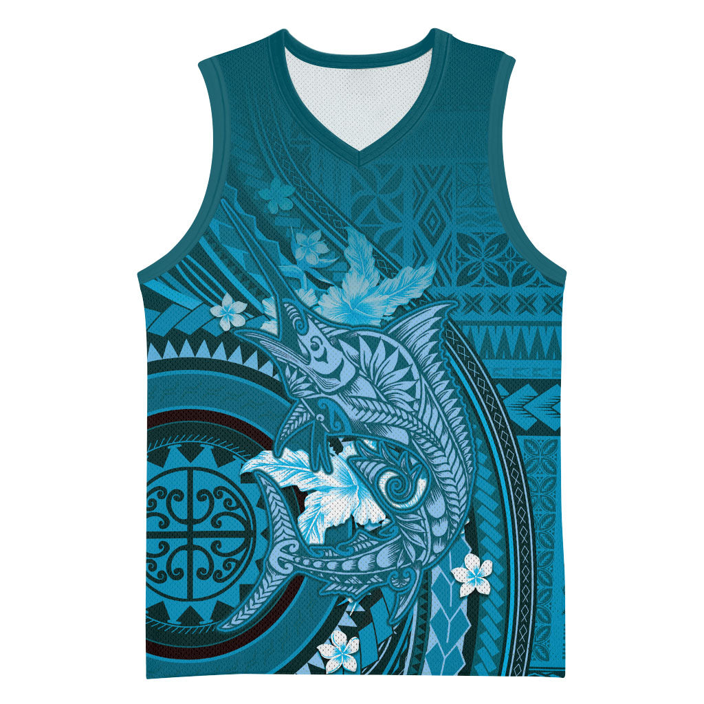Samoa Tatau Marlin Basketball Jersey With Siapo Motifs Teal