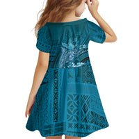 Samoa Tatau Marlin Family Matching Puletasi and Hawaiian Shirt With Siapo Motifs Teal LT05 - Polynesian Pride