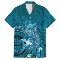Samoa Tatau Marlin Family Matching Puletasi and Hawaiian Shirt With Siapo Motifs Teal LT05 Dad's Shirt - Short Sleeve Teal - Polynesian Pride