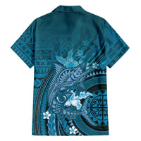 Samoa Tatau Marlin Family Matching Puletasi and Hawaiian Shirt With Siapo Motifs Teal LT05 - Polynesian Pride