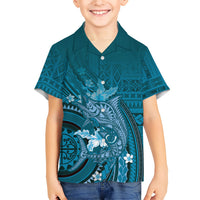 Samoa Tatau Marlin Family Matching Puletasi and Hawaiian Shirt With Siapo Motifs Teal LT05 Son's Shirt Teal - Polynesian Pride
