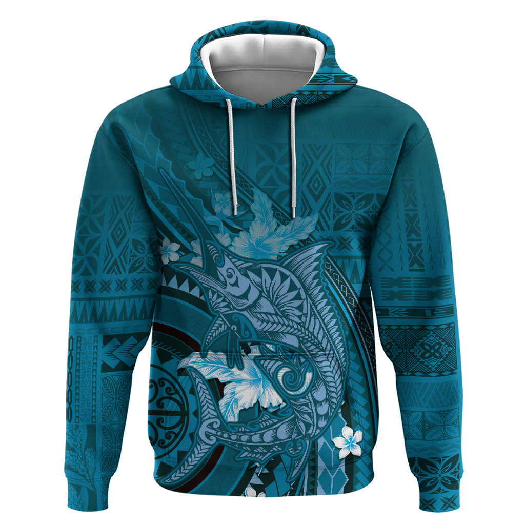 Samoa Tatau Marlin Hoodie With Siapo Motifs Teal