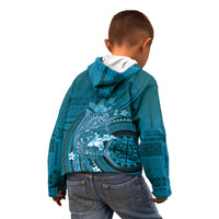 Samoa Tatau Marlin Kid Hoodie With Siapo Motifs Teal LT05 - Polynesian Pride