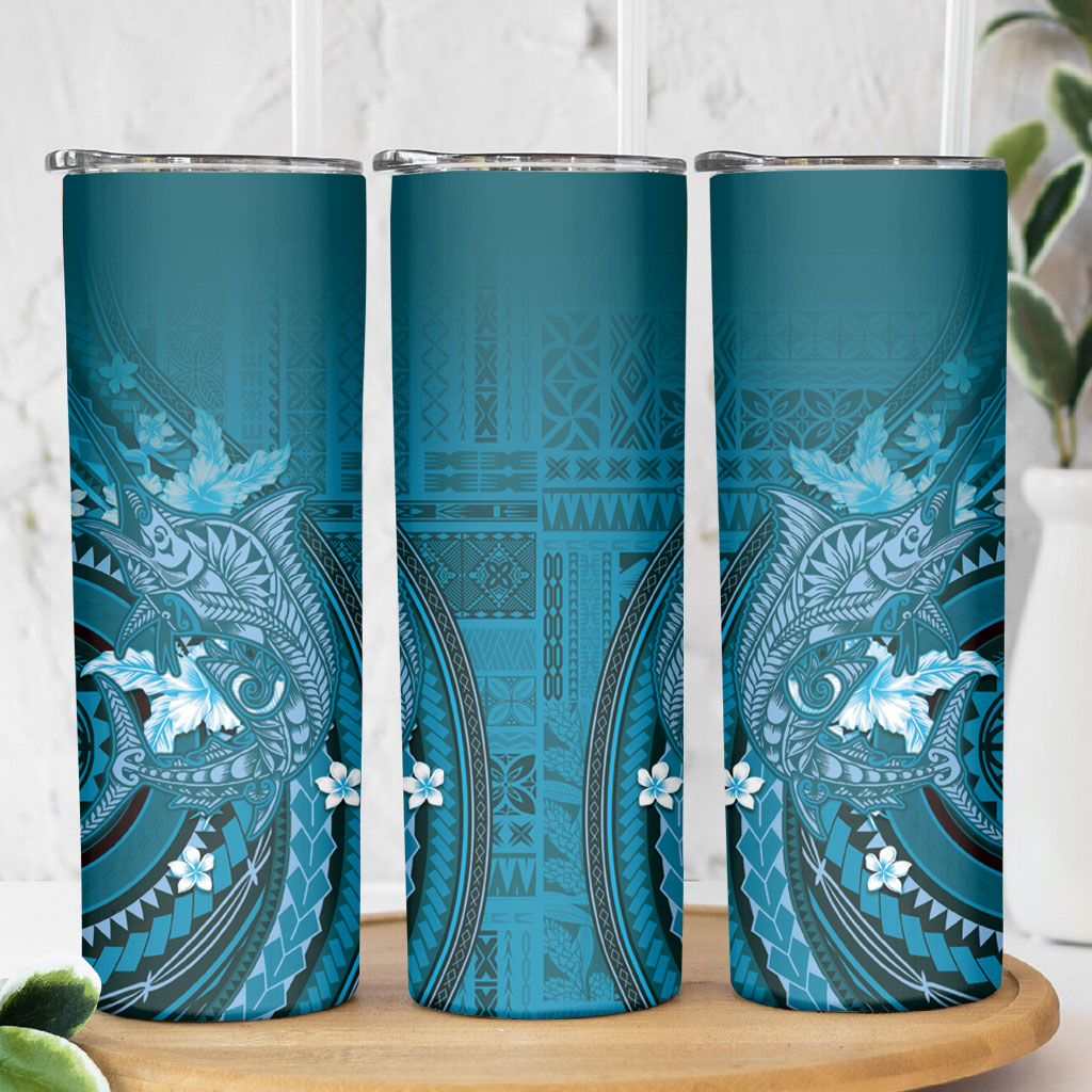 Samoa Tatau Marlin Skinny Tumbler With Siapo Motifs Teal LT05 - Polynesian Pride