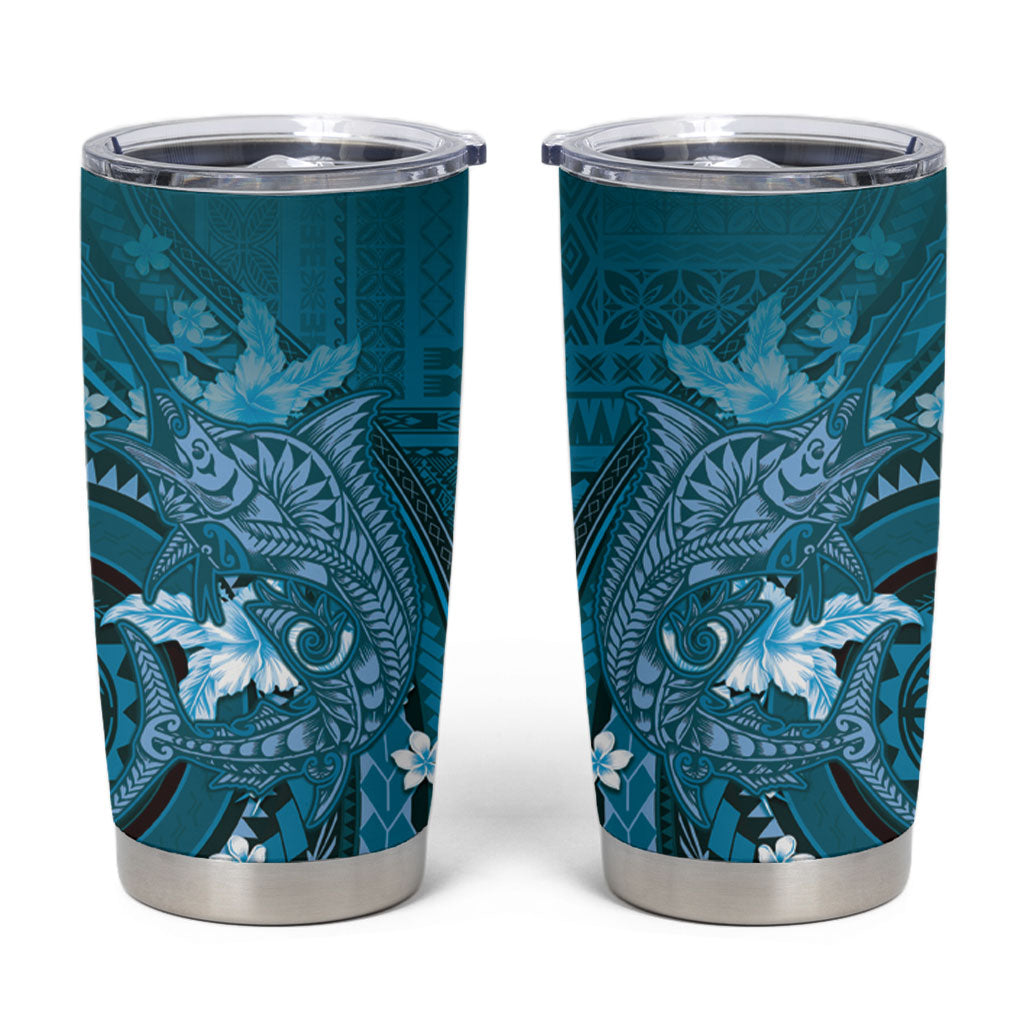 Samoa Tatau Marlin Tumbler Cup With Siapo Motifs Teal