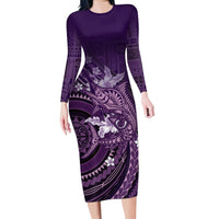 Samoa Tatau Marlin Family Matching Long Sleeve Bodycon Dress and Hawaiian Shirt With Siapo Motifs Violet