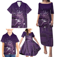 Samoa Tatau Marlin Family Matching Puletasi and Hawaiian Shirt With Siapo Motifs Violet