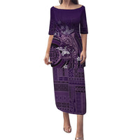 Samoa Tatau Marlin Family Matching Puletasi and Hawaiian Shirt With Siapo Motifs Violet