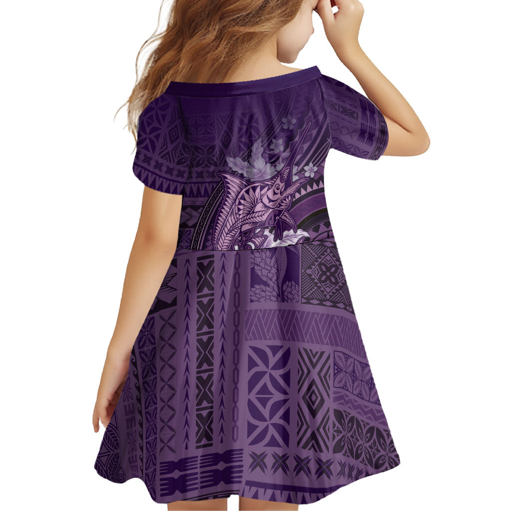Samoa Tatau Marlin Family Matching Short Sleeve Bodycon Dress and Hawaiian Shirt With Siapo Motifs Violet LT05 - Polynesian Pride