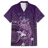 Samoa Tatau Marlin Family Matching Short Sleeve Bodycon Dress and Hawaiian Shirt With Siapo Motifs Violet LT05 Dad's Shirt - Short Sleeve Violet - Polynesian Pride