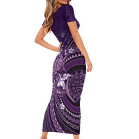 Samoa Tatau Marlin Family Matching Short Sleeve Bodycon Dress and Hawaiian Shirt With Siapo Motifs Violet LT05 - Polynesian Pride