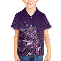 Samoa Tatau Marlin Family Matching Short Sleeve Bodycon Dress and Hawaiian Shirt With Siapo Motifs Violet LT05 Son's Shirt Violet - Polynesian Pride
