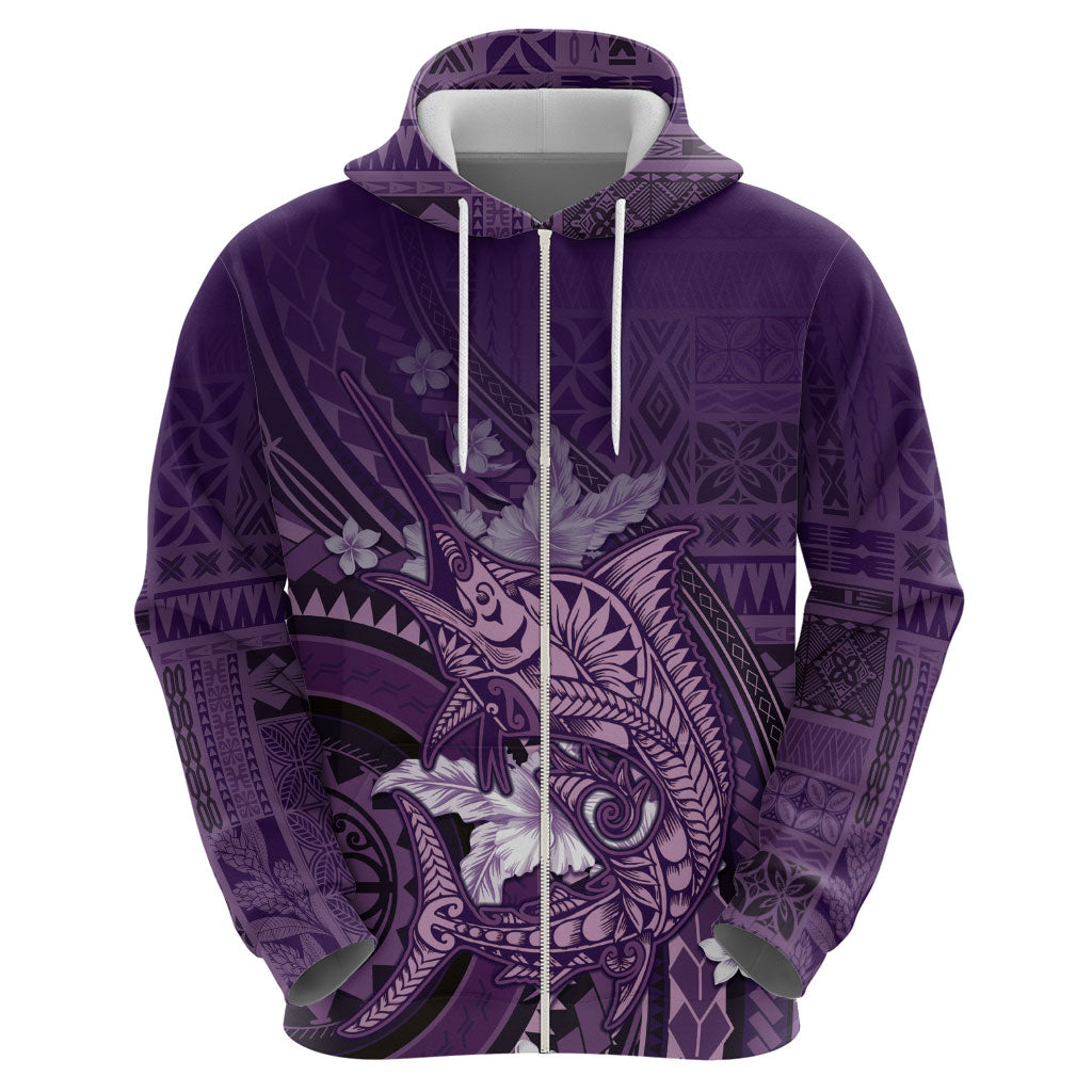 Samoa Tatau Marlin Hoodie With Siapo Motifs Violet LT05 - Polynesian Pride