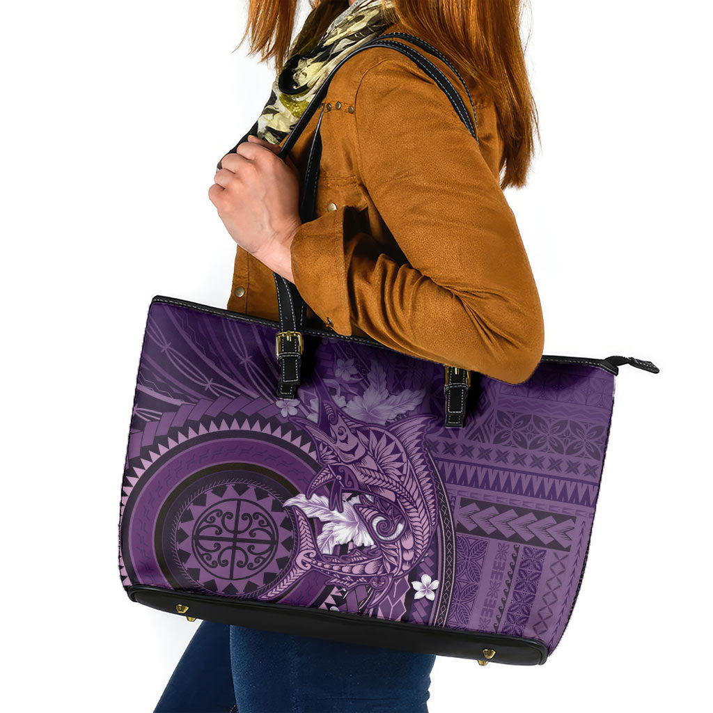 Samoa Tatau Marlin Leather Tote Bag With Siapo Motifs Violet