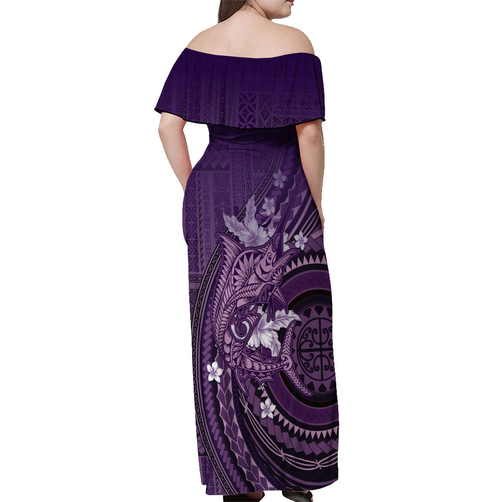 Samoa Tatau Marlin Off Shoulder Maxi Dress With Siapo Motifs Violet