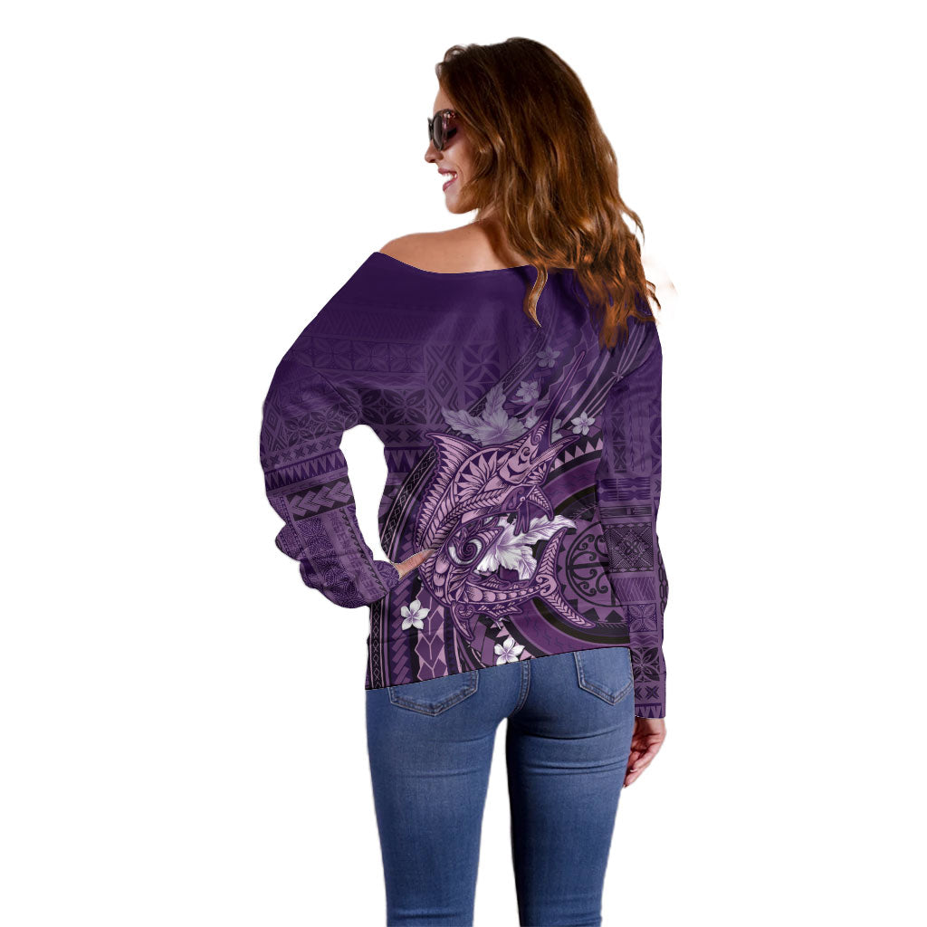 Samoa Tatau Marlin Off Shoulder Sweater With Siapo Motifs Violet