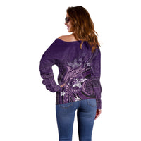 Samoa Tatau Marlin Off Shoulder Sweater With Siapo Motifs Violet