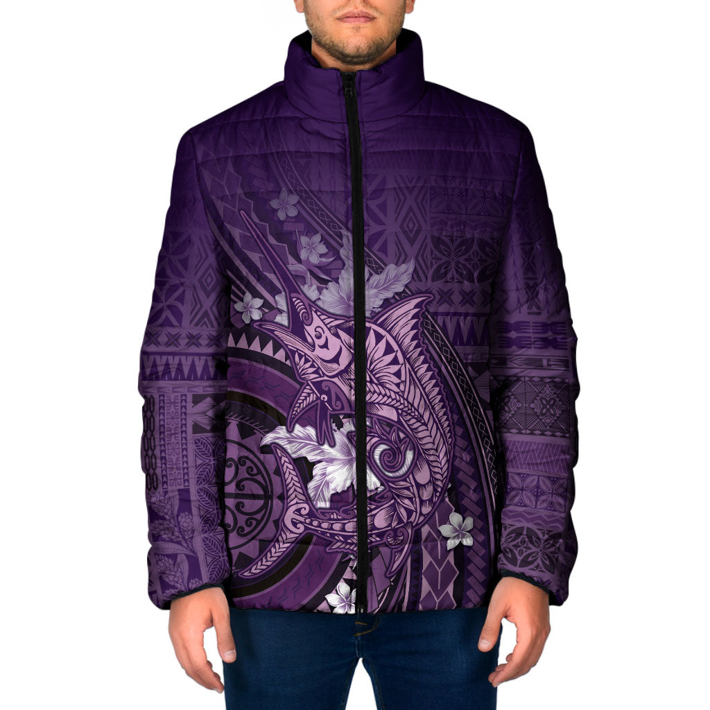 Samoa Tatau Marlin Padded Jacket With Siapo Motifs Violet LT05 Men Violet - Polynesian Pride