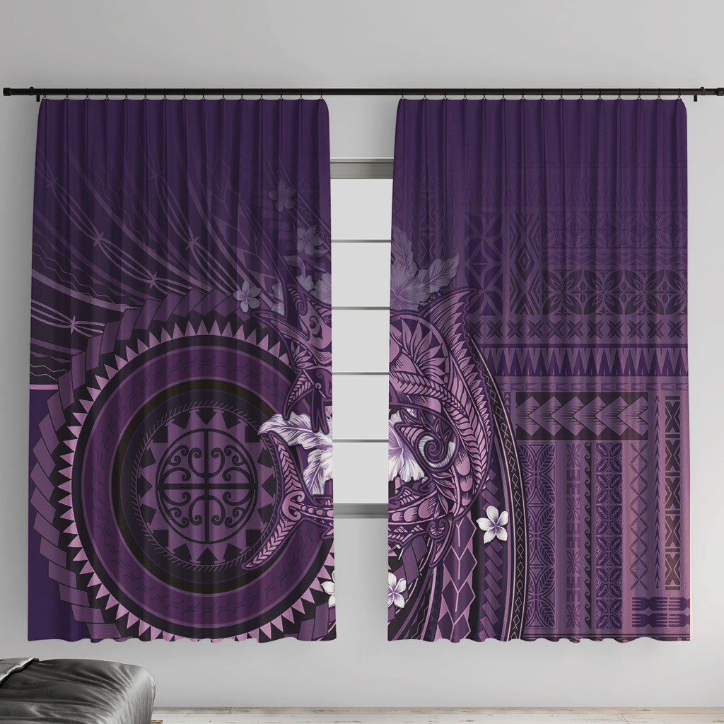 Samoa Tatau Marlin Window Curtain With Siapo Motifs Violet LT05 With Hooks Violet - Polynesian Pride
