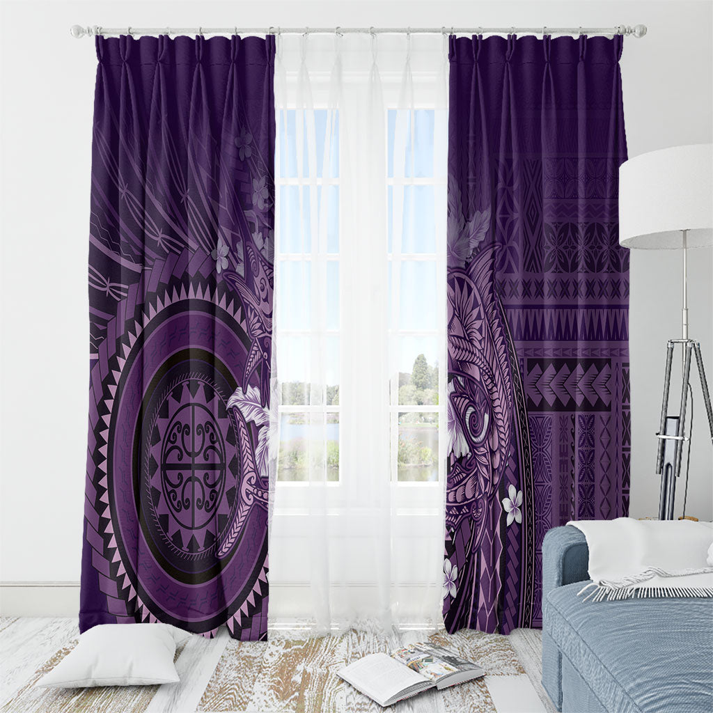 Samoa Tatau Marlin Window Curtain With Siapo Motifs Violet LT05 - Polynesian Pride