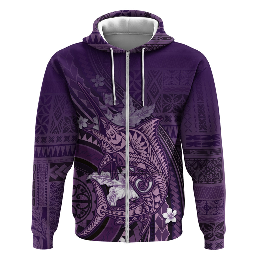 Samoa Tatau Marlin Zip Hoodie With Siapo Motifs Violet
