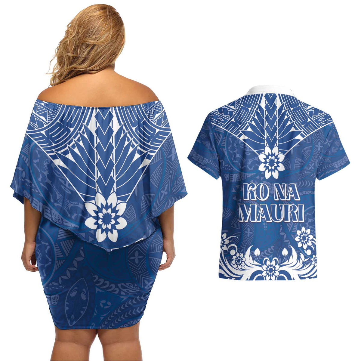 Wikin te Taetae ni Kiribati Couples Matching Off Shoulder Short Dress and Hawaiian Shirt Pacific Tapa Pattern