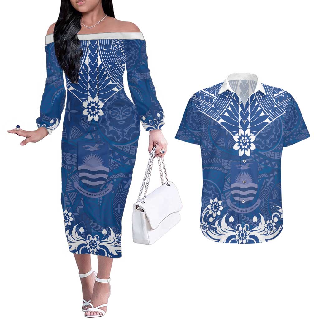 Wikin te Taetae ni Kiribati Couples Matching Off The Shoulder Long Sleeve Dress and Hawaiian Shirt Pacific Tapa Pattern