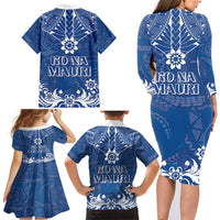 Wikin te Taetae ni Kiribati Family Matching Long Sleeve Bodycon Dress and Hawaiian Shirt Pacific Tapa Pattern