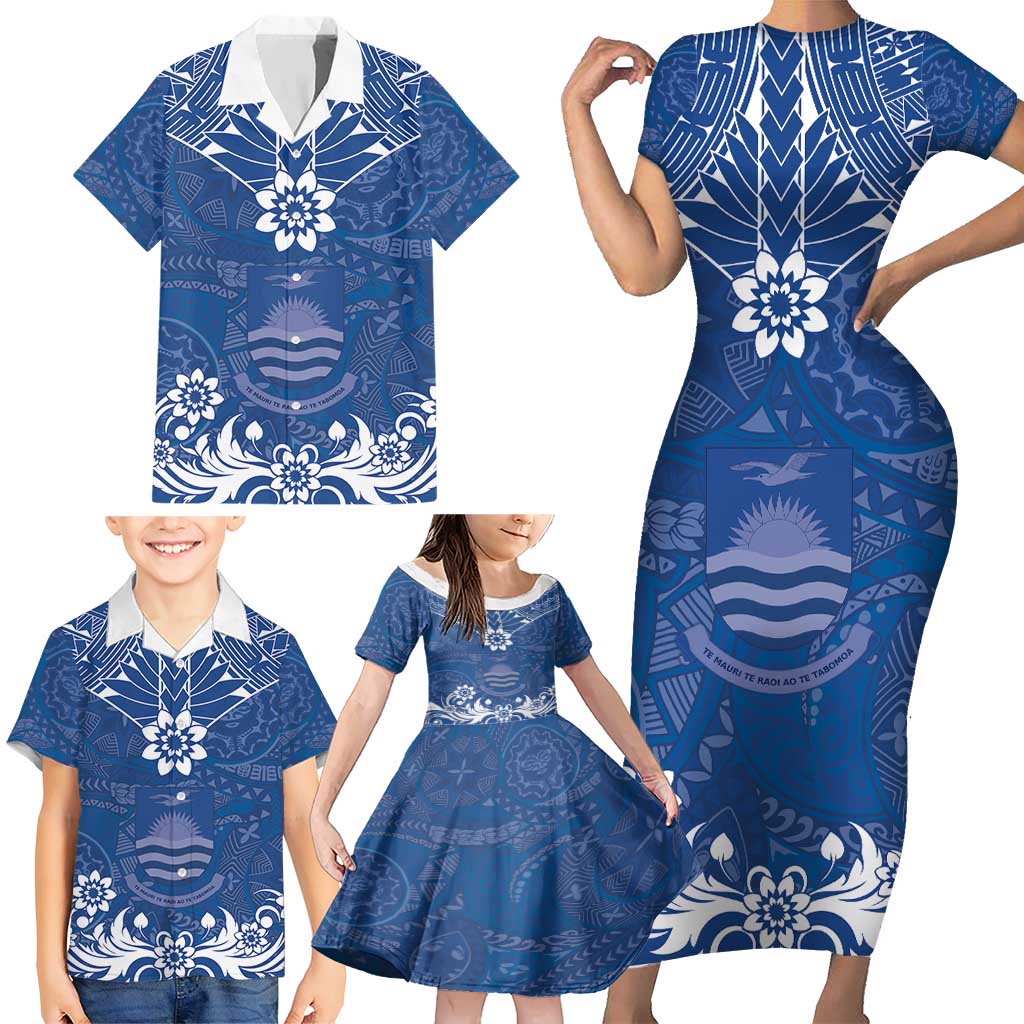 Wikin te Taetae ni Kiribati Family Matching Short Sleeve Bodycon Dress and Hawaiian Shirt Pacific Tapa Pattern