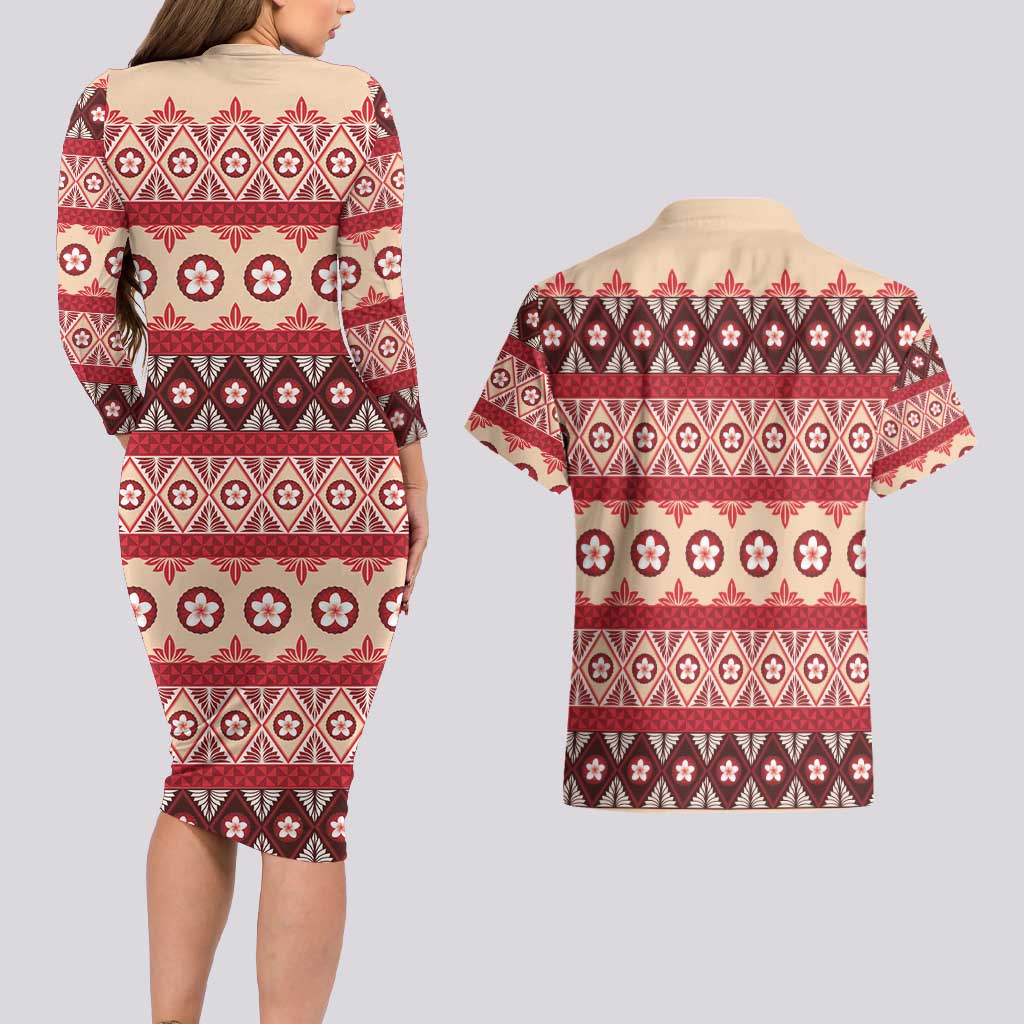 Tonga Language Week Couples Matching Long Sleeve Bodycon Dress and Hawaiian Shirt Lea Faka-Tonga Everyday LT05 - Polynesian Pride