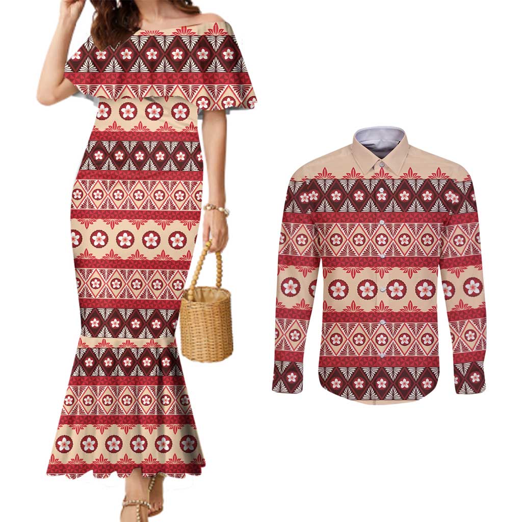 Tonga Language Week Couples Matching Mermaid Dress and Long Sleeve Button Shirt Lea Faka-Tonga Everyday - Polynesian Pride