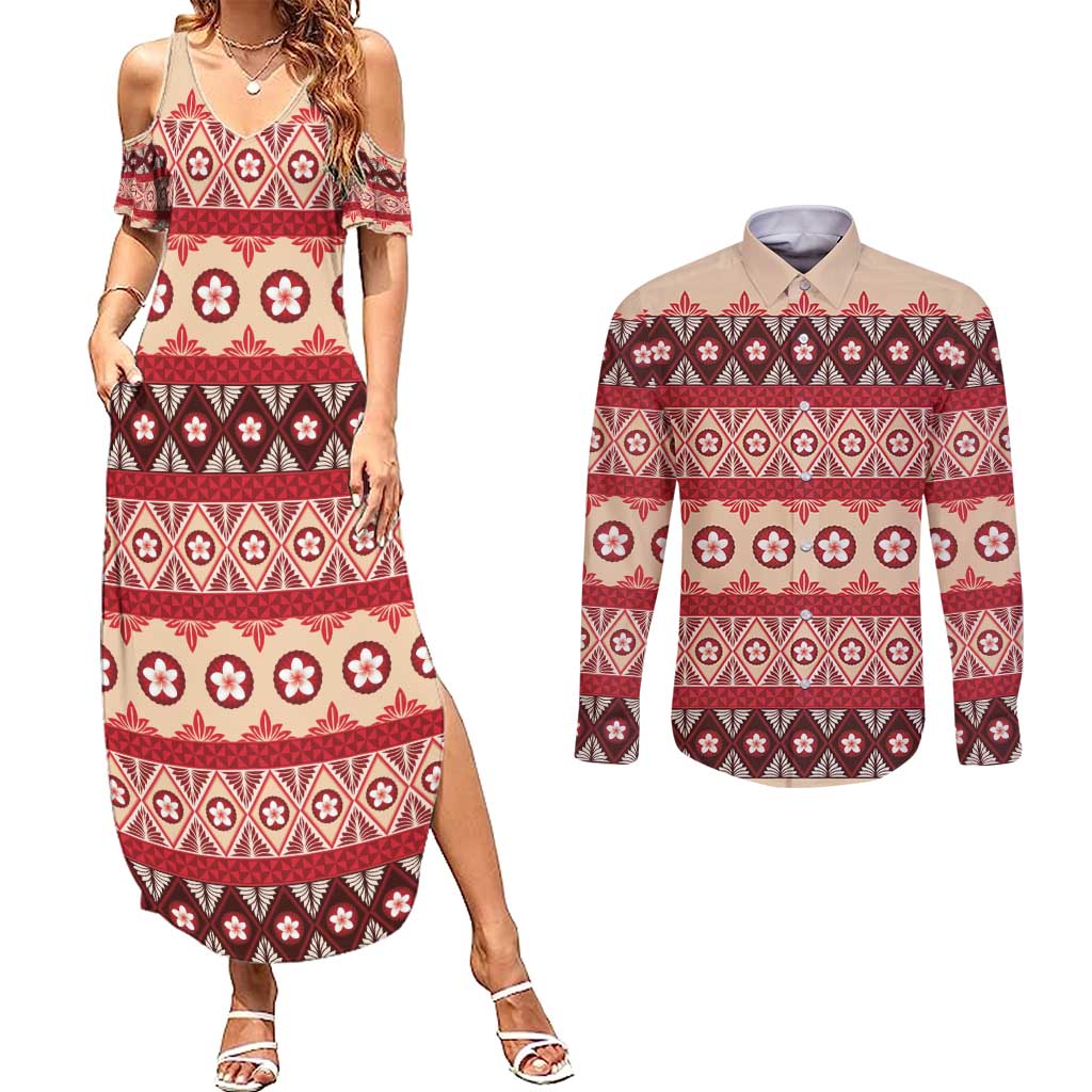 Tonga Language Week Couples Matching Summer Maxi Dress and Long Sleeve Button Shirt Lea Faka-Tonga Everyday - Polynesian Pride