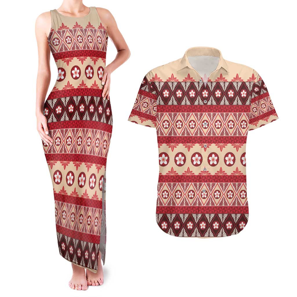 Tonga Language Week Couples Matching Tank Maxi Dress and Hawaiian Shirt Lea Faka-Tonga Everyday LT05 Beige - Polynesian Pride
