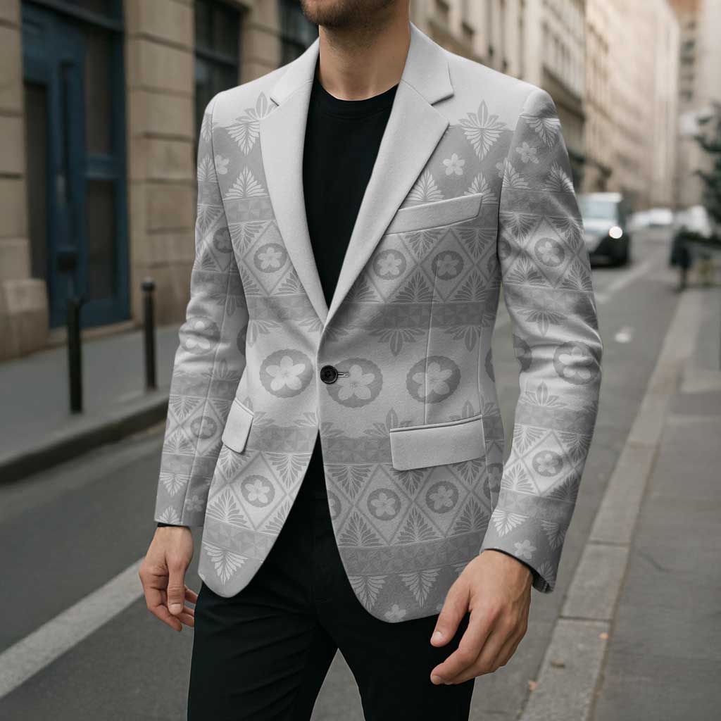 Tonga White Sunday Blazer Tongan Ngatu Siale Pattern - Polynesian Pride