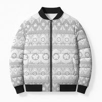 Tonga White Sunday Bomber Puffer Jacket Tongan Ngatu Siale Pattern LT05 Unisex White - Polynesian Pride
