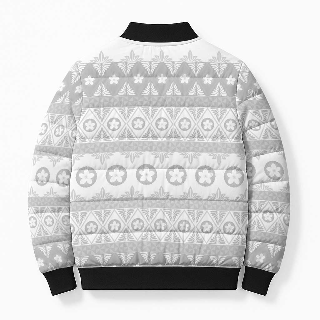 Tonga White Sunday Bomber Puffer Jacket Tongan Ngatu Siale Pattern LT05 - Polynesian Pride