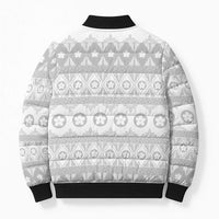 Tonga White Sunday Bomber Puffer Jacket Tongan Ngatu Siale Pattern LT05 - Polynesian Pride