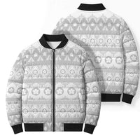 Tonga White Sunday Bomber Puffer Jacket Tongan Ngatu Siale Pattern LT05 - Polynesian Pride
