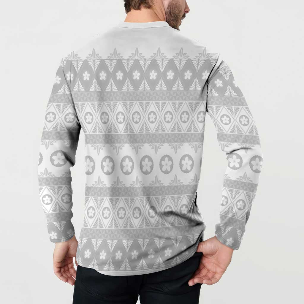 Tonga White Sunday Button Sweatshirt Tongan Ngatu Siale Pattern - Polynesian Pride